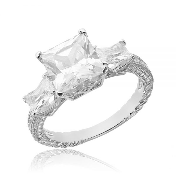 Inel de logodna argint White Princess cu 3 cristale mari TRSR086, Corelle